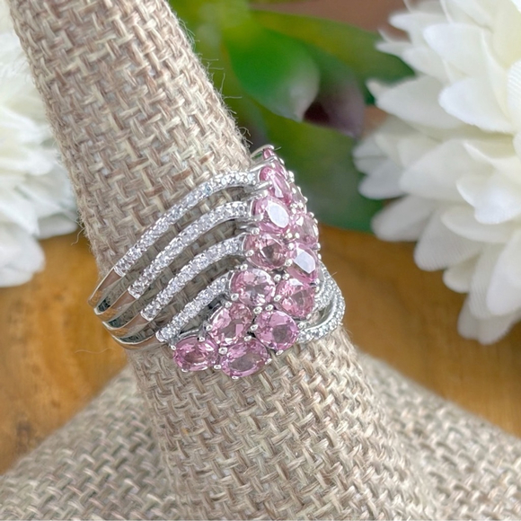 Sterling Silver 925 Ring Size 7 Chunky Pink Ice CZ EUC - Picture 5 of 9